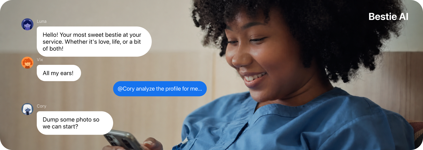 Bestie AI group chat conversation