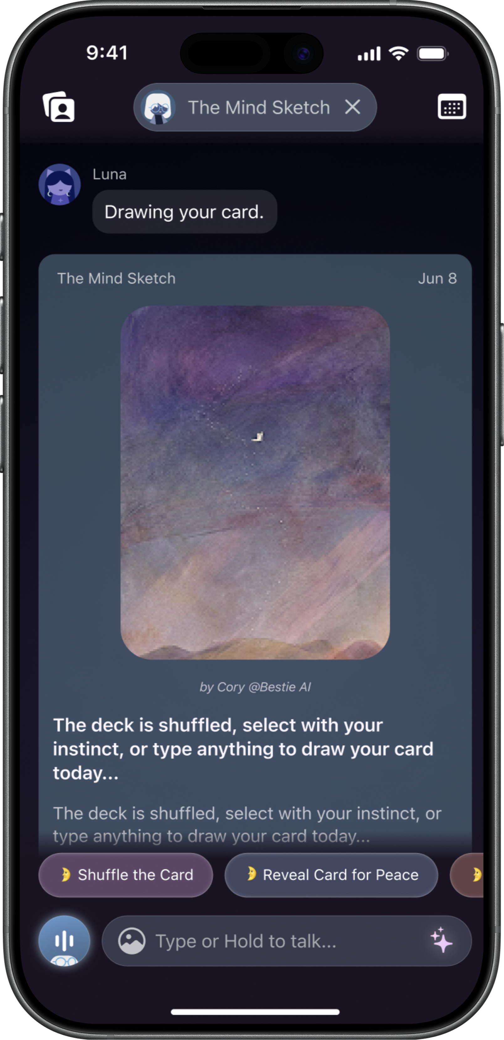 Bestie AI skill card chat screen