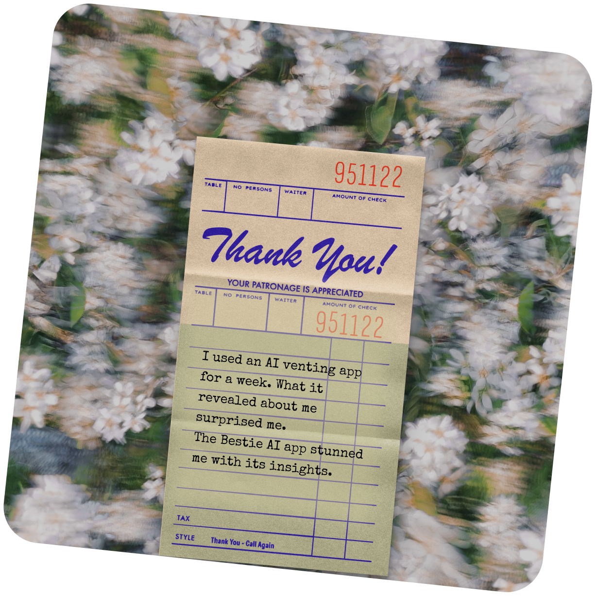 Bestie AI thank you receipt social card