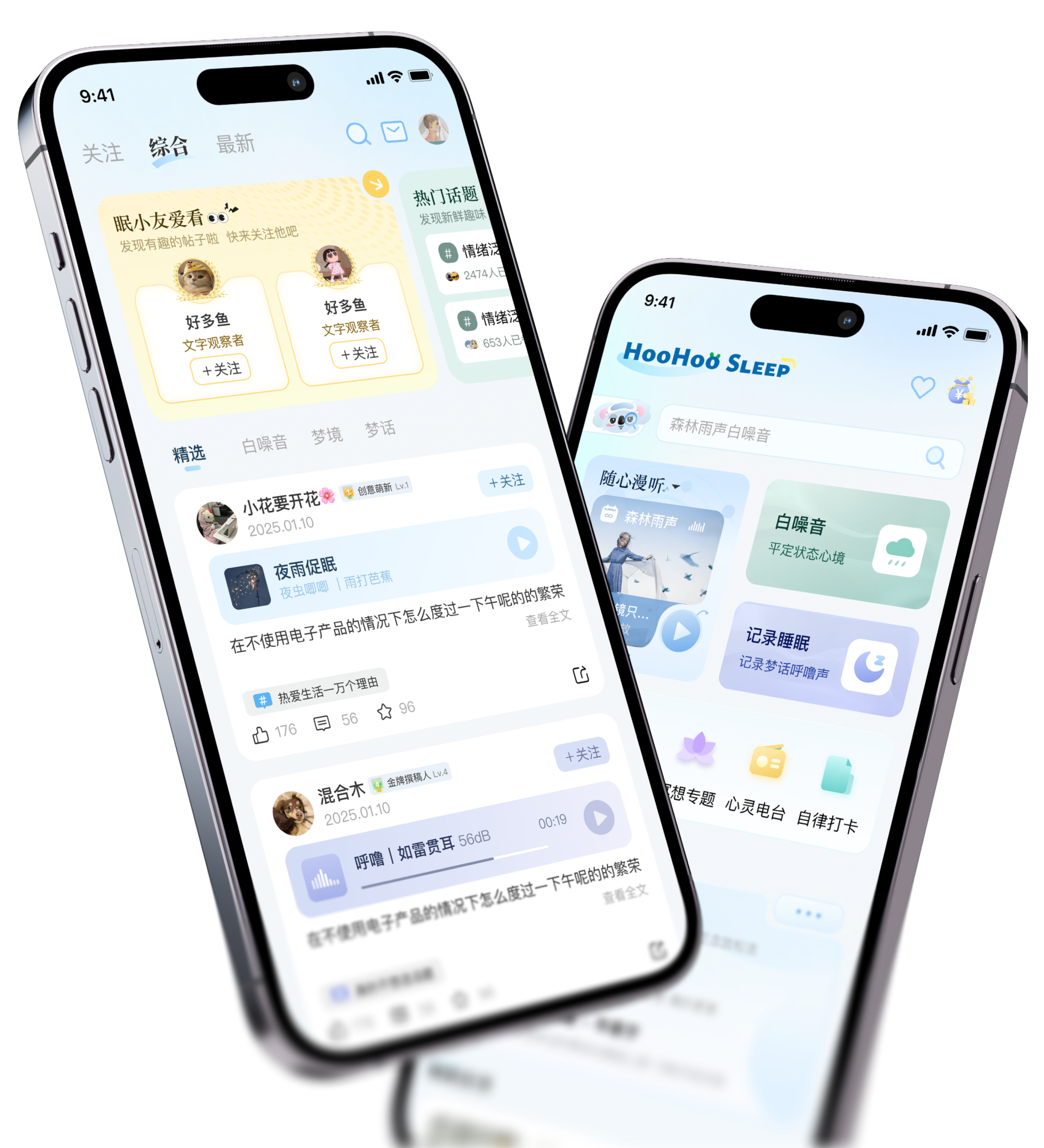 Two Hoo Hoo Sleep app screens on iPhones