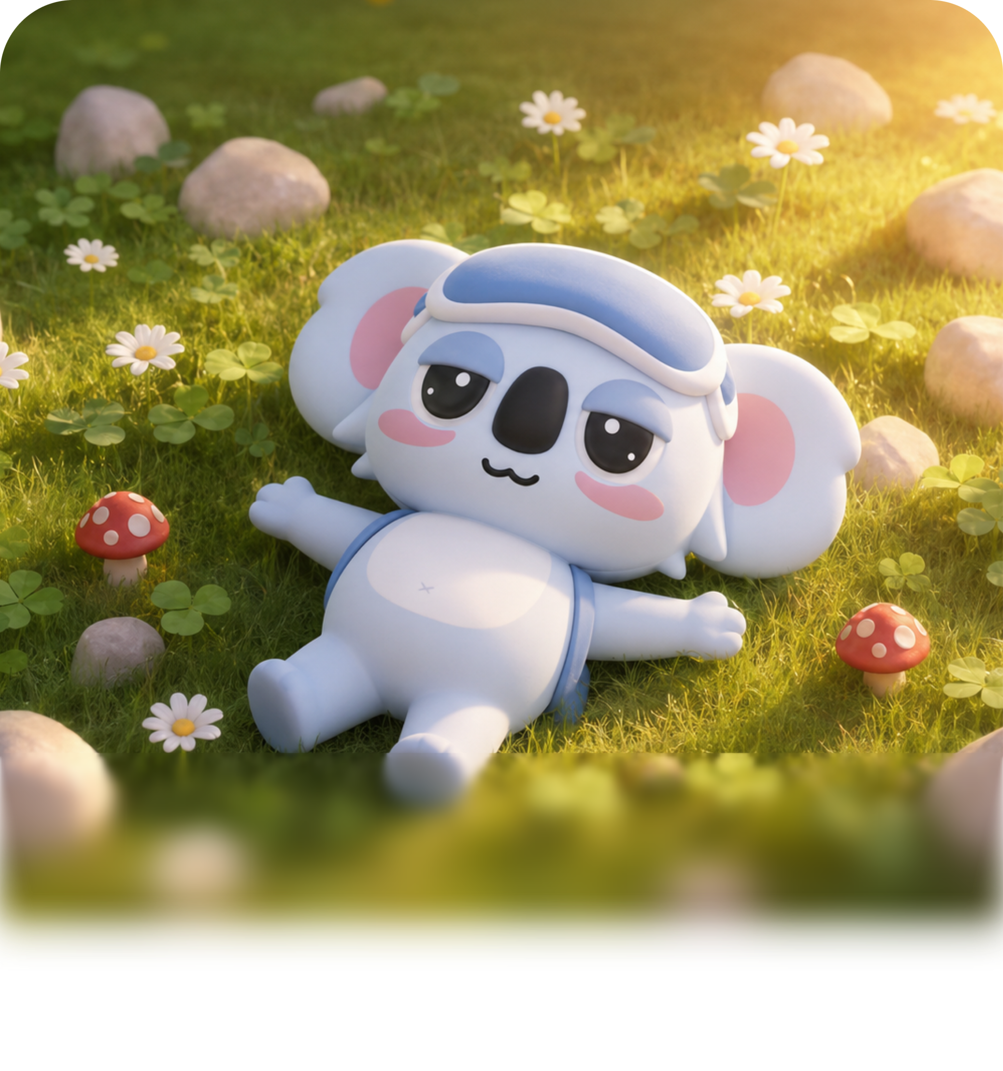Hoo Hoo Sleep mascot resting in a grassy scene