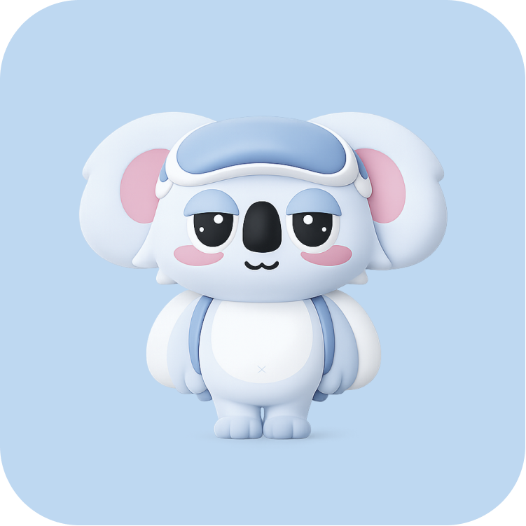 Hoo Hoo Sleep koala in classic sleep outfit on a blue tile
