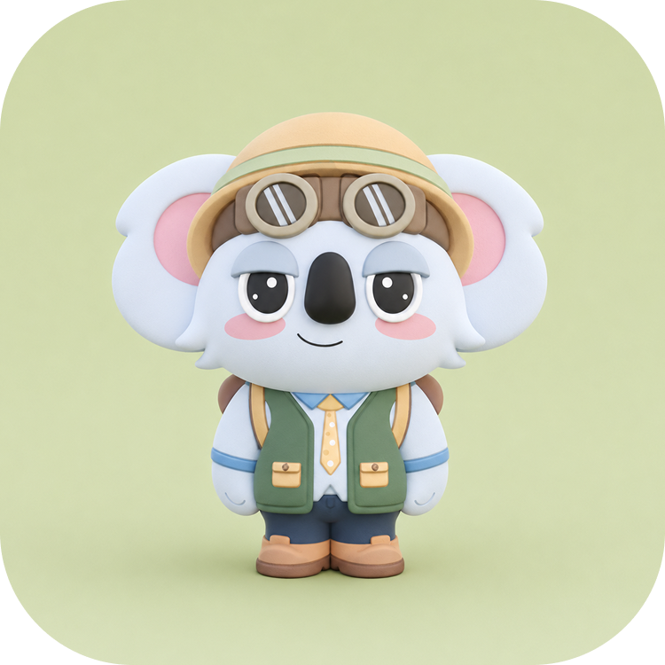 Hoo Hoo Sleep koala in explorer outfit on a green tile