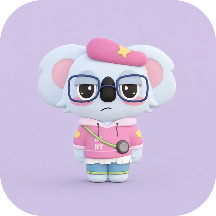 Hoo Hoo Sleep koala in pink outfit on a purple tile
