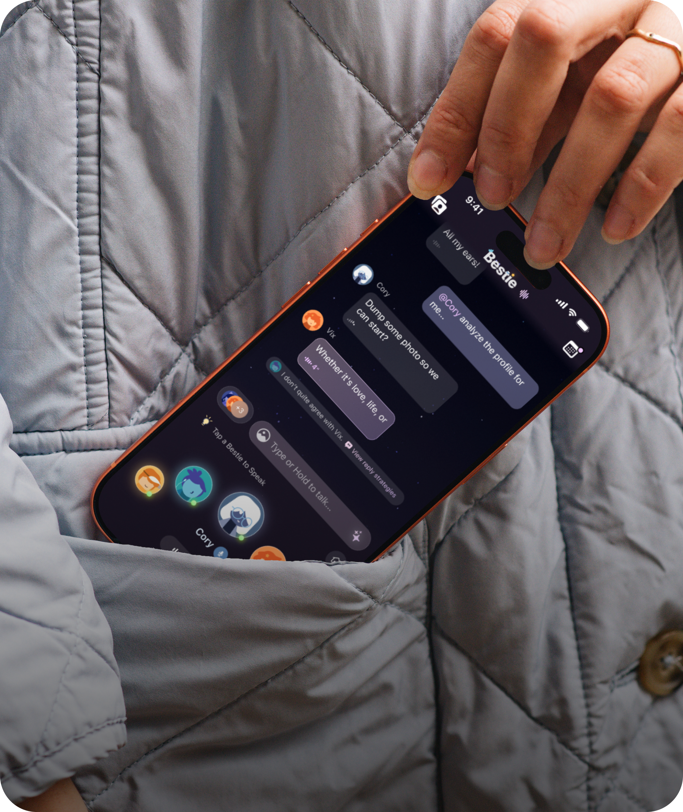 Bestie AI mobile app mockup
